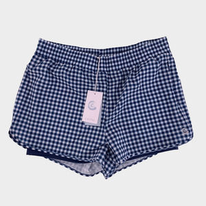 Calme Johnny Was Element Run Shorts Blue White Gingham XL New $82